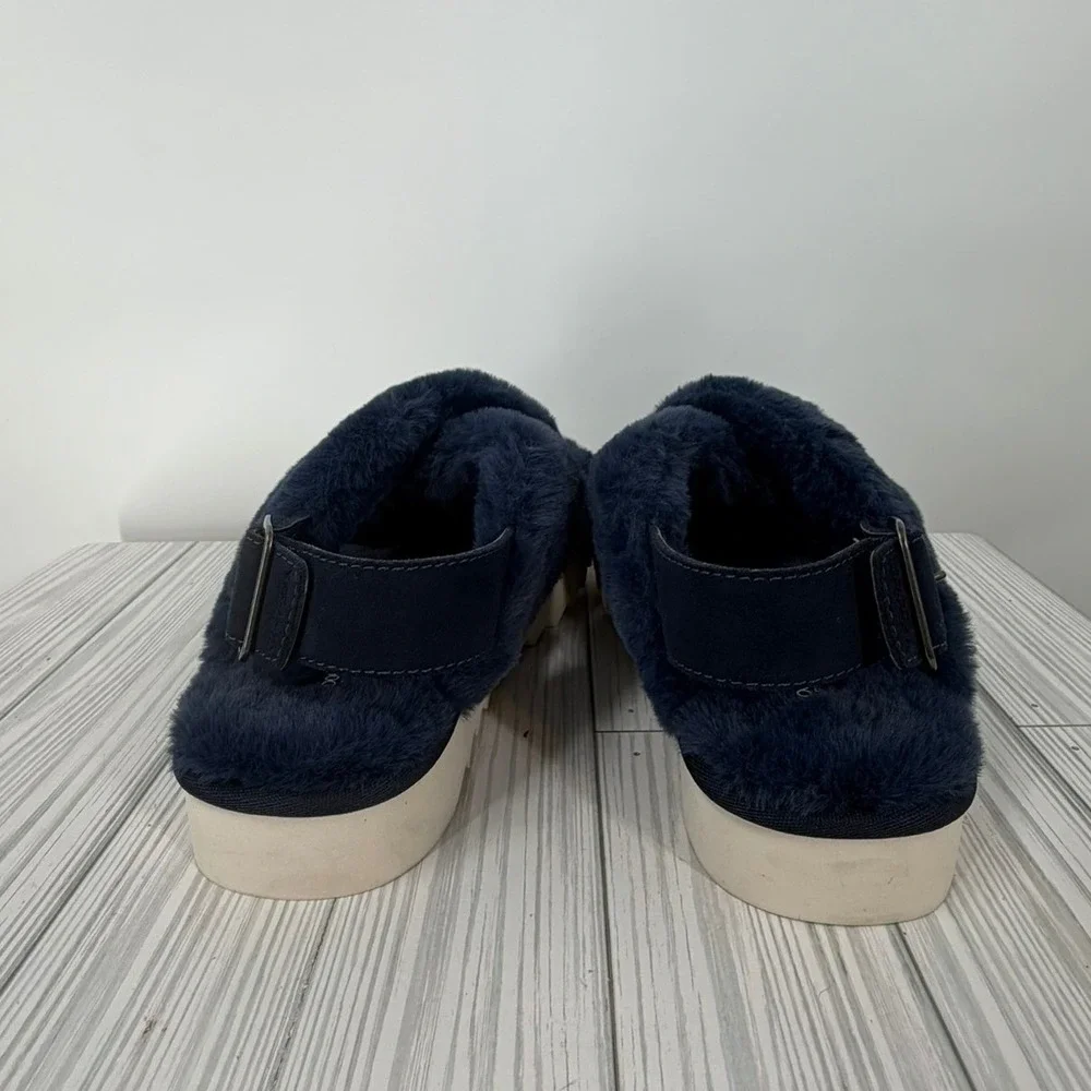 Koolaburra by‎ UGG Furr-Ah Navy Blue Faux Fur Slingback Platform Sandals Size 9